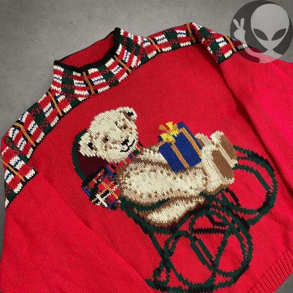 Sweaters - Christmas Bear Knit Sweater women medium red holiday preppy